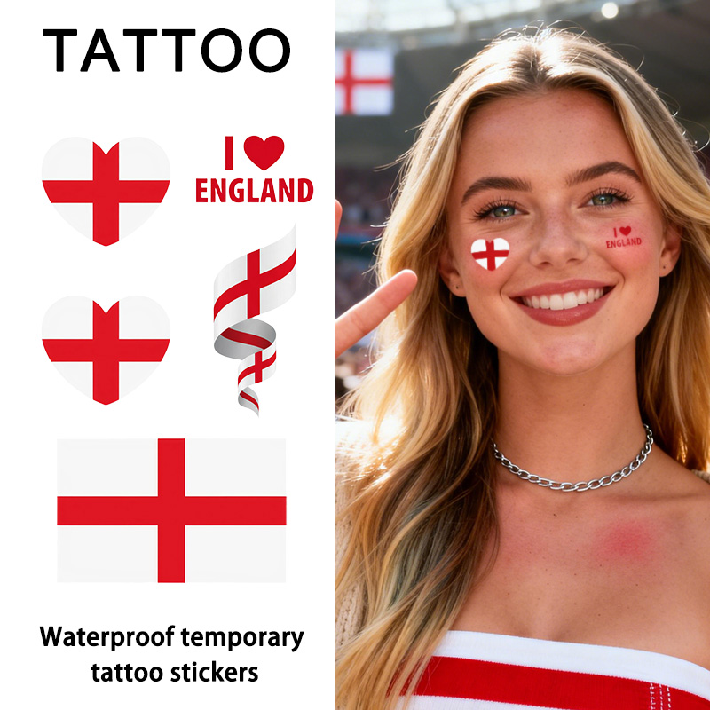 Badminton England - Temporärer Tattoo-Aufkleber mit England-Flagge, langlebig und