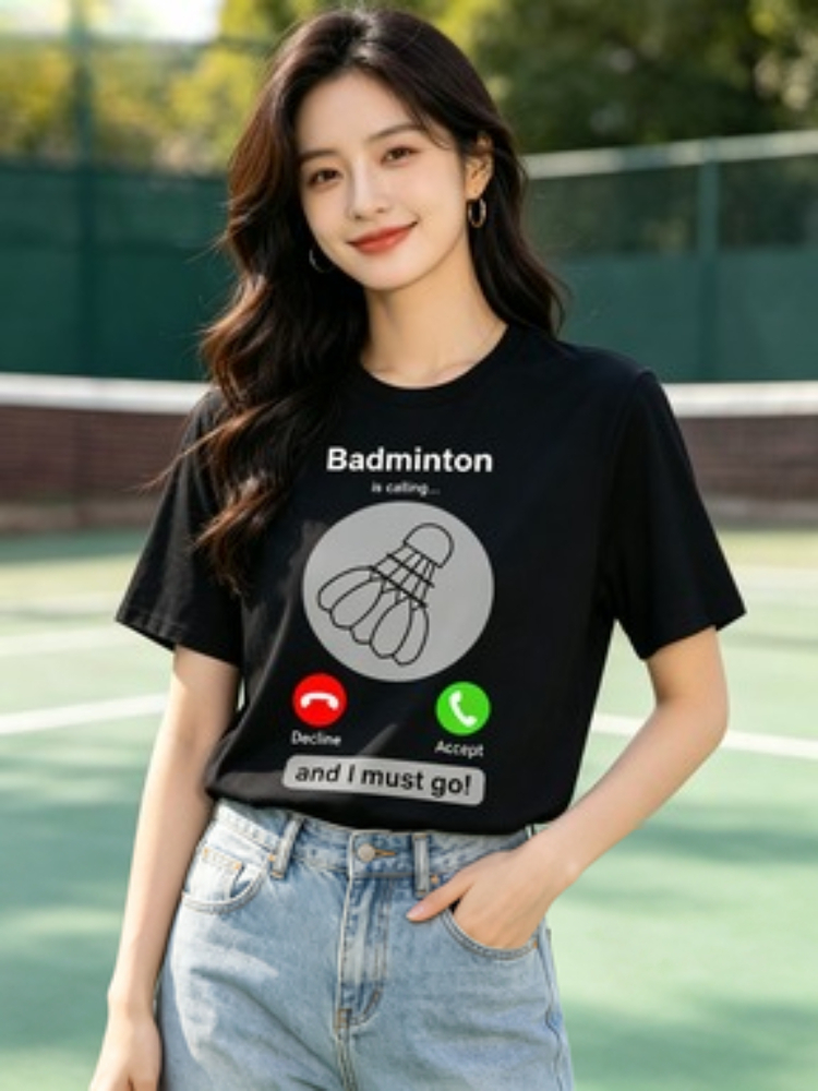 Badminton Quotes Short - Lustiges Badminton-T-Shirt für Damen, Muster-T-Shirt, Retro-T-Shirt,